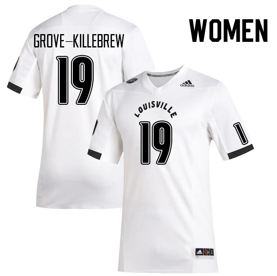 Women #19 Marquis Grove-Killebrew Louisville Cardinals College Football Jerseys Stitched Sale-White - Click Image to Close